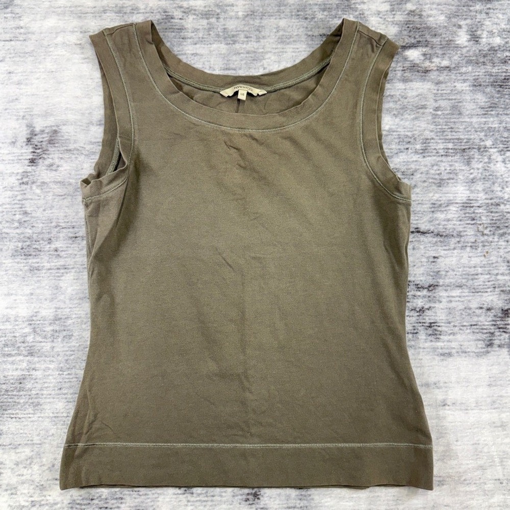 RW&CO Womens Olive Green Scoop Neck Tank Top Contrast Stitch Cotton Blend Large